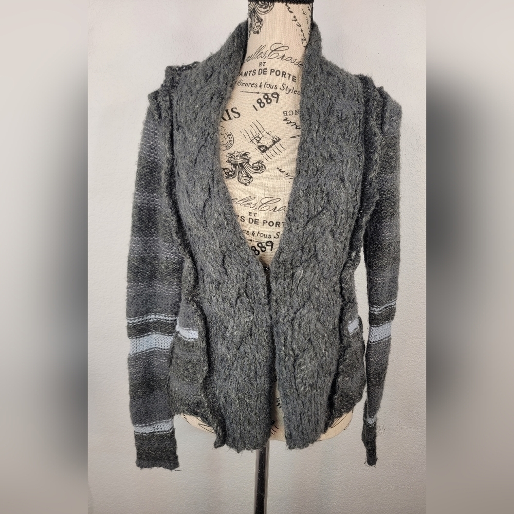 Free People S Alpaca Blend Cardigan Sweater Open Crochet Knit Gray
